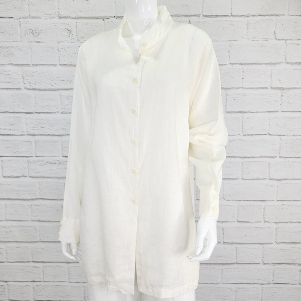 Flax Ivory Button Front Linen Tunic Blouse Size:L NWT!